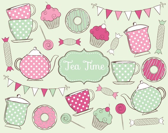 Tea Time Clipart Vector Tea Time Clipart Tea Clipart Doodle Etsy