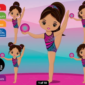Gymnastics Clipart, Vector Gymnast, Cute Girl, Sport Kid, Hispanic Character, Gymnastic PNG, Mix Race, Activity, Sublimation, Child Clip Art
