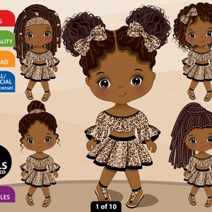 Leopard Girl Clipart, Vector Little Girl, Animal Print, Karakter, Vlechten, Pop, Zwart Kind, Peuter PNG, Afro Meisje, Leopard Girl Clip Art