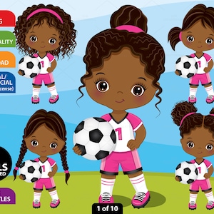 Voetbal Zwart Meisje Clipart, Vector Football, Cute Little Girl, Sport, Karakter, Peuter PNG, Afro-Amerikaans, Sublimatie, Kind Clip Art
