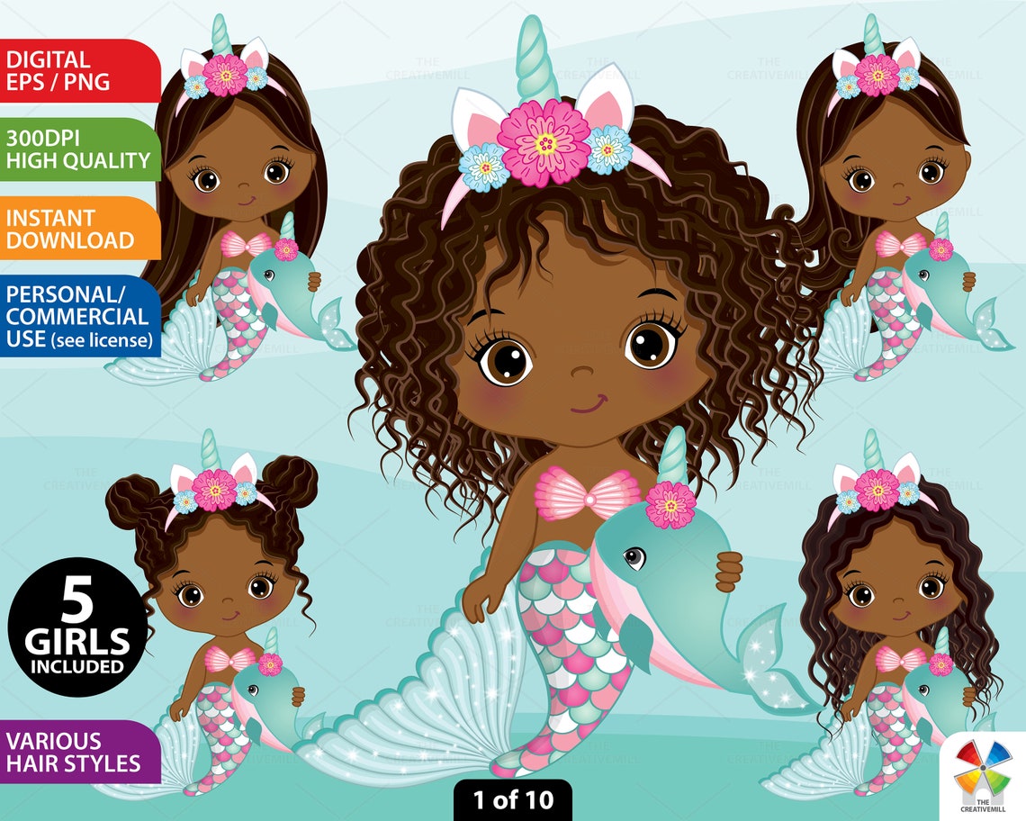 Mermaid Clipart Vector Unicorn Clipart Baby Mermaid - Etsy