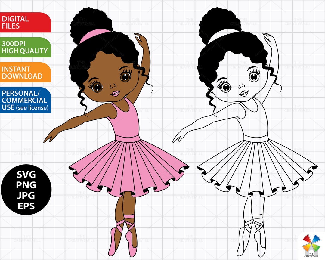 Ballerina Svg, Ballet Clipart, Cute Girl SVG, Dancing Girl Svg, African