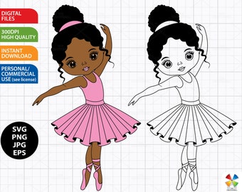 Ballerina svg, Ballet Clipart, Cute Girl SVG, Dancing Girl svg, African American, Tutu Cutting Files, Cute Girl PNG, SVG Files for Cricut