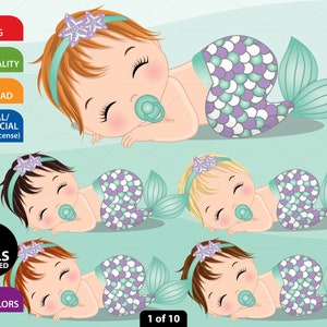 Clipart de sirena dormida, Clipart de recién nacido, Linda niña, Baby Shower, Baby Mermaid PNG, Gráficos de cola de pez, Un año de edad, Clip Art para niños pequeños