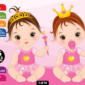 Baby Princess Clipart - Vector Baby Clipart, Girl Clipart, Queen Clipart, Newborn Clipart, New Baby Clipart, Pink Baby Clipart, Cute Baby