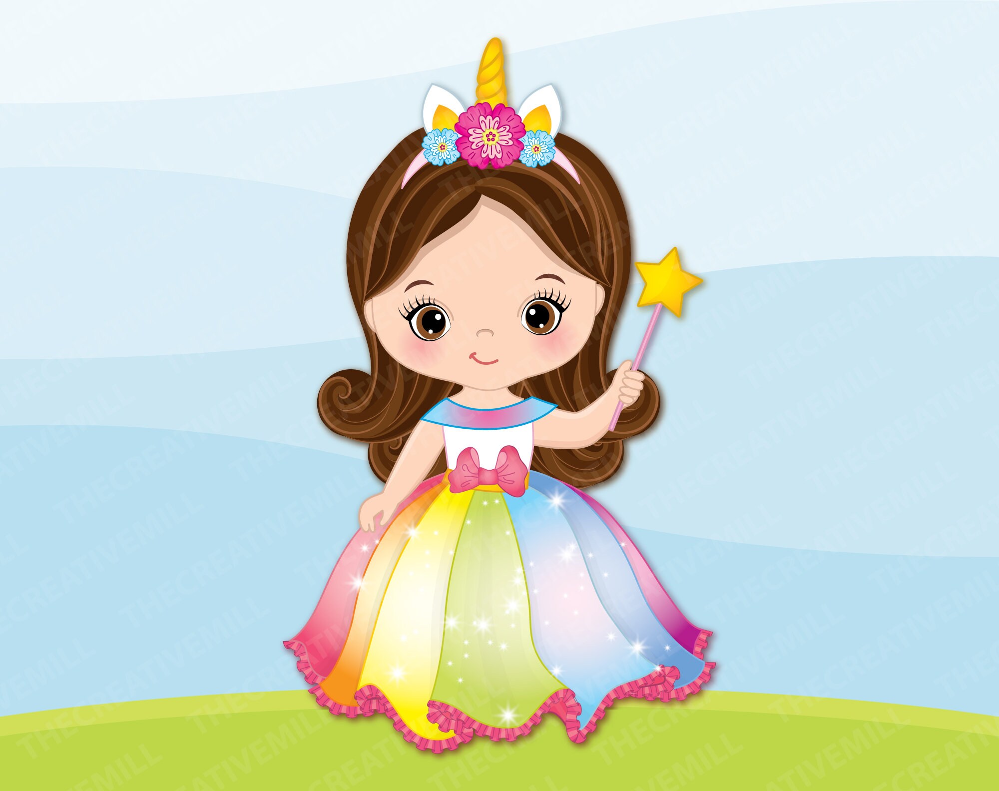 Unicorn Girl Clipart Vector Little Girl Clipart Princess Etsy