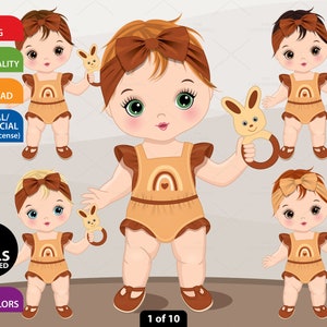 Clipart de Baby Boho, Vector Boho, Linda Niña Clipart, Recién Nacido, Bebé, 1 Año, Niño Pequeño PNG, Baby Shower, 1er Cumpleaños Clip Art