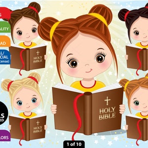 Bible Study Printable, Vector Reading Kid, Reading Bible, Holy Bible, Infant, Girl PNG, Character, Toddler, Christian, Religious Clip Art