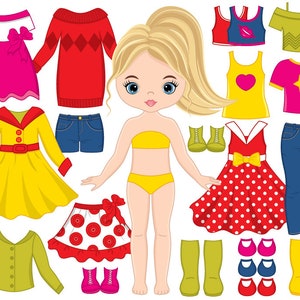 Clipart bambola di carta - Clipart bambola abito vettoriale, Clipart ragazza, Clipart costruttore ragazza, Clipart vestiti, ClipArt bambola di carta