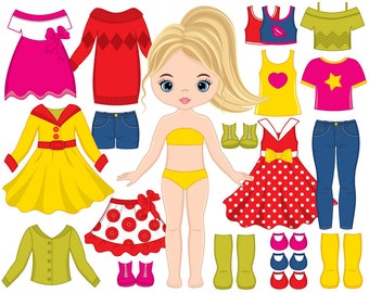 Paper Doll Clipart - Vector Dress Doll Clipart, Girl Clipart, Girl Constructor Clipart, Clothes Clipart, Paper Doll Clip Art