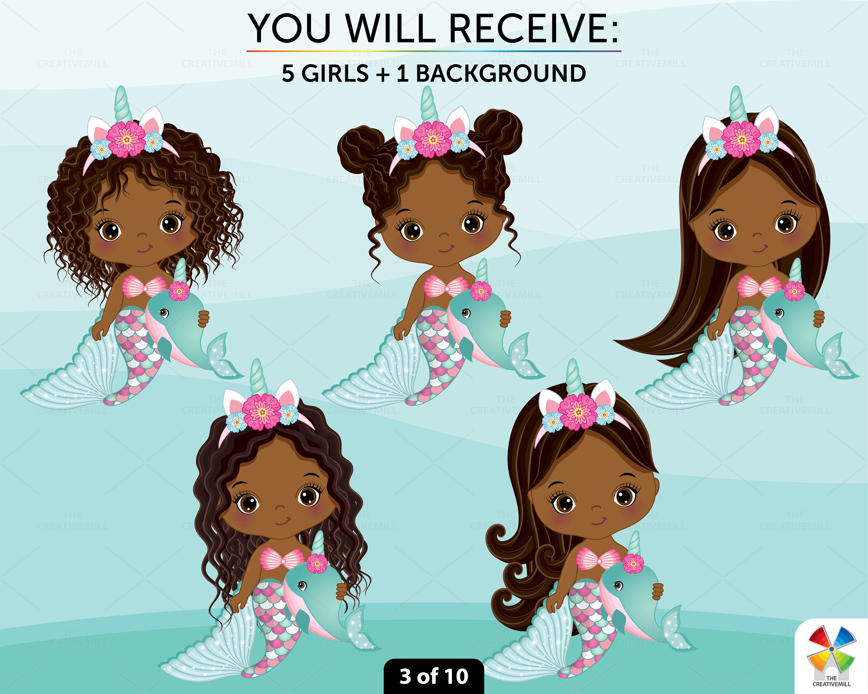 Mermaid Clipart Vector Unicorn Clipart Baby Mermaid - Etsy
