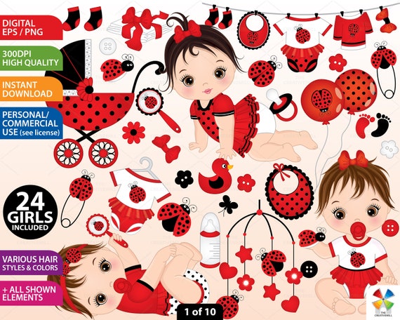 Ladybug Baby Girl Clipart Vector Baby Clipart, Sticker Clipart.