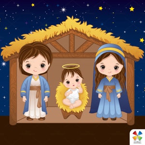 Nativity Scene Clipart, Vector Religious, Bible, Baby Jesus, Joseph and Mary, Christian PNG, Illustration, Holy Night, Christmas Clip Art