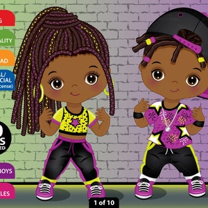 Hip Hop Clipart, Vektor Break Dance, Tanzendes Mädchen, Junge, Rap Kid PNG, Afro Kids Dance, Toddler, Rapping, AfroAmerikaner, Kind Clip Art
