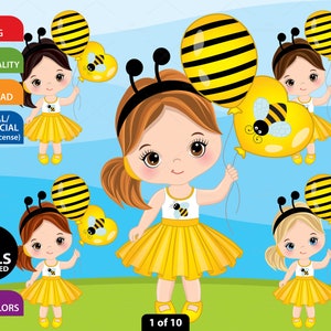 Bee Clipart - Vector Bee Clipart, Girl Clipart, Bee Girls Clipart, Little Girl Clipart, Sticker Clipart, Bee Clipart, Bee Girls Clip Art