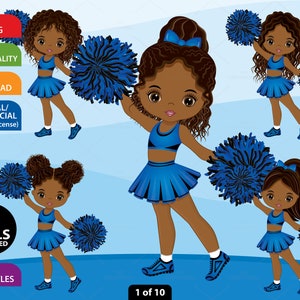 Afro Cheerleader Clipart, Vector Pom Pom, Sport Girl PNG, Royal Blue ...