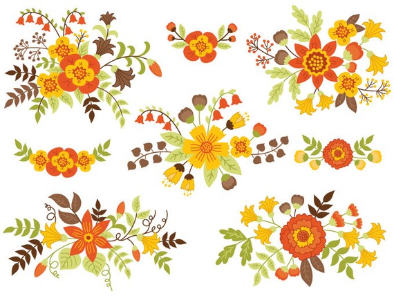 Floral Bouquet Clipart Digital Vector Flowers Bouquet Etsy