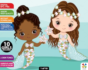Glitter Mermaid Clipart, Vector Girl Clipart, Baby Mermaid Clipart, PNG Mermaid Clipart, Cute Mermaid Clipart, Character Mermaid Clip Art
