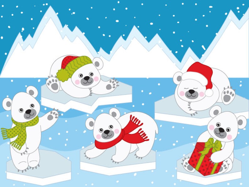 Polar Bears Clipart Digital Vector Arctic Winter White Etsy