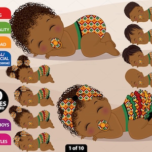 Kente Baby Clipart, Vector Newborn, Pannolino arruffato, Baby Shower, Black History PNG, Ankara Fashion, African Print, Sleeping Baby Clip Art