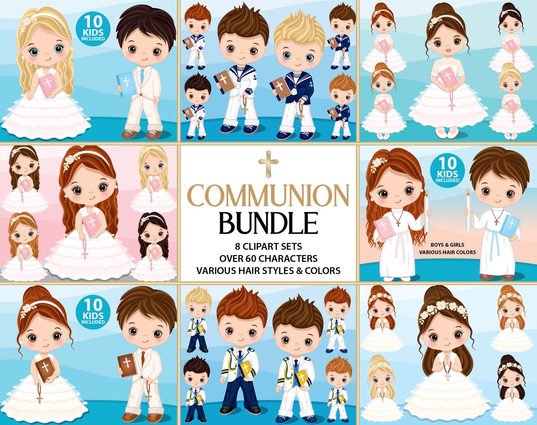 First Communion Bundle Clipart, Vector 1st Holy Communion, Boy & Girl ...