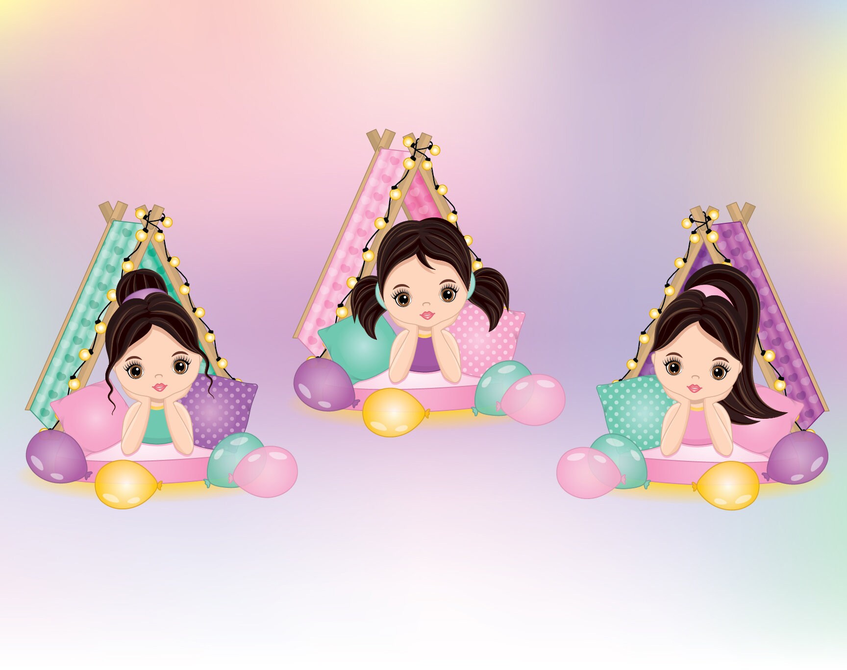Slumber Party Clipart Vector Teepee Sleepover Pastel Hair | Etsy New ...