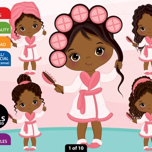 Afro-américain Little Spa Girls Clipart - Vector Spa Girl, Spa Party Clipart, Spa Clipart, Clipart, Pamper Clipart, Spa Girl Clip Art