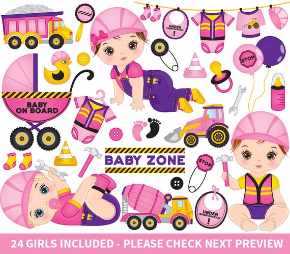 Construction Baby Girl Clipart Vector Construction Clipart Etsy