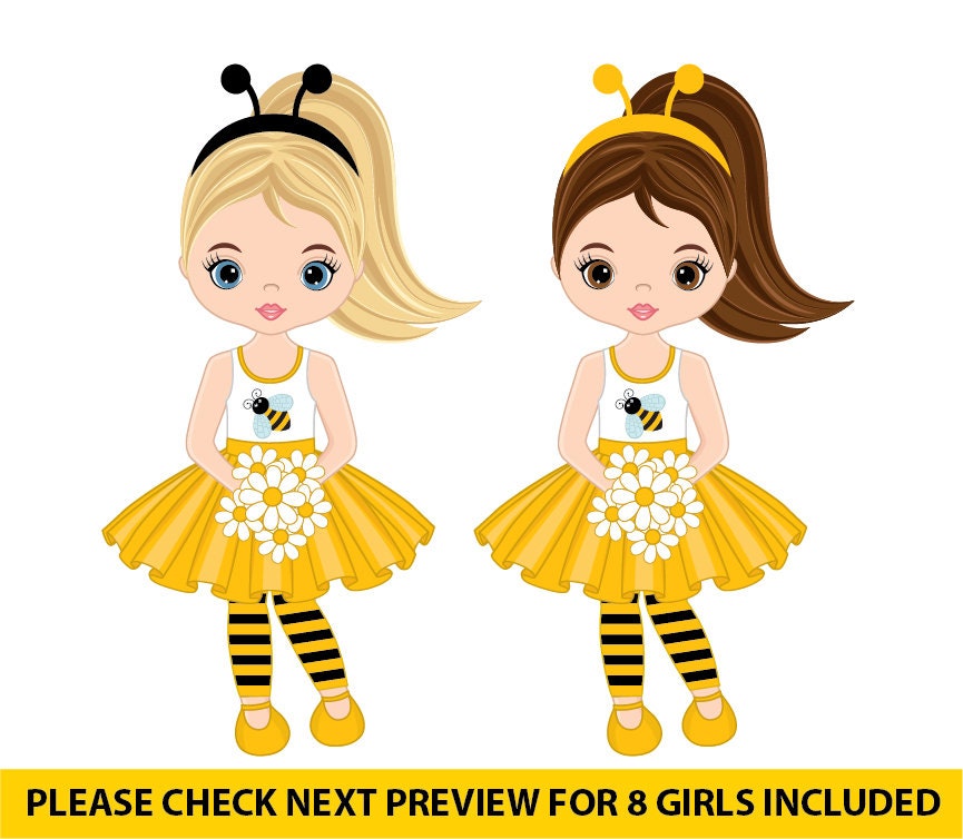 Bee Girls Clipart Vector Bee Clipart Bee Little Girls - Etsy