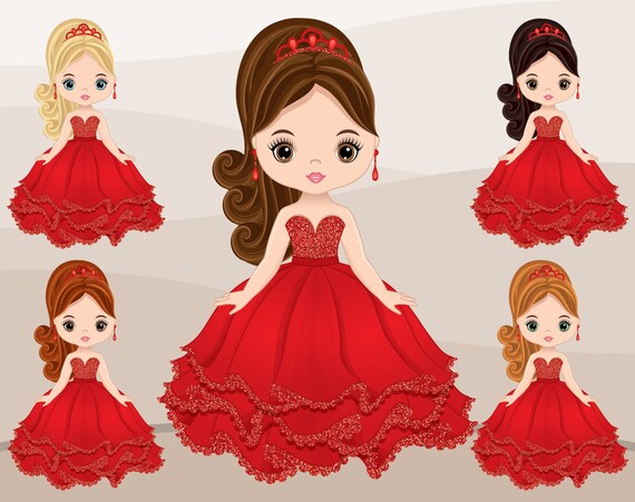 Quinceanera Clipart Vektor Prinzessin Kleid Rotes Kleid Etsy.