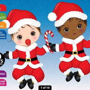 Baby Santa Clipart, Vektor Weihnachten, Weihnachten, Little Santa PNG, Süßes Weihnachtsbaby, African American, Schwarzes Baby, Afro, Santa Outfit Clip Art