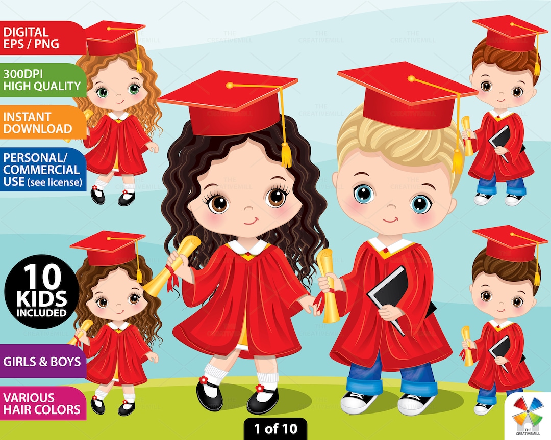 Graduation Kid Clipart, Vector Preschool, Students, Diploma, Graduation