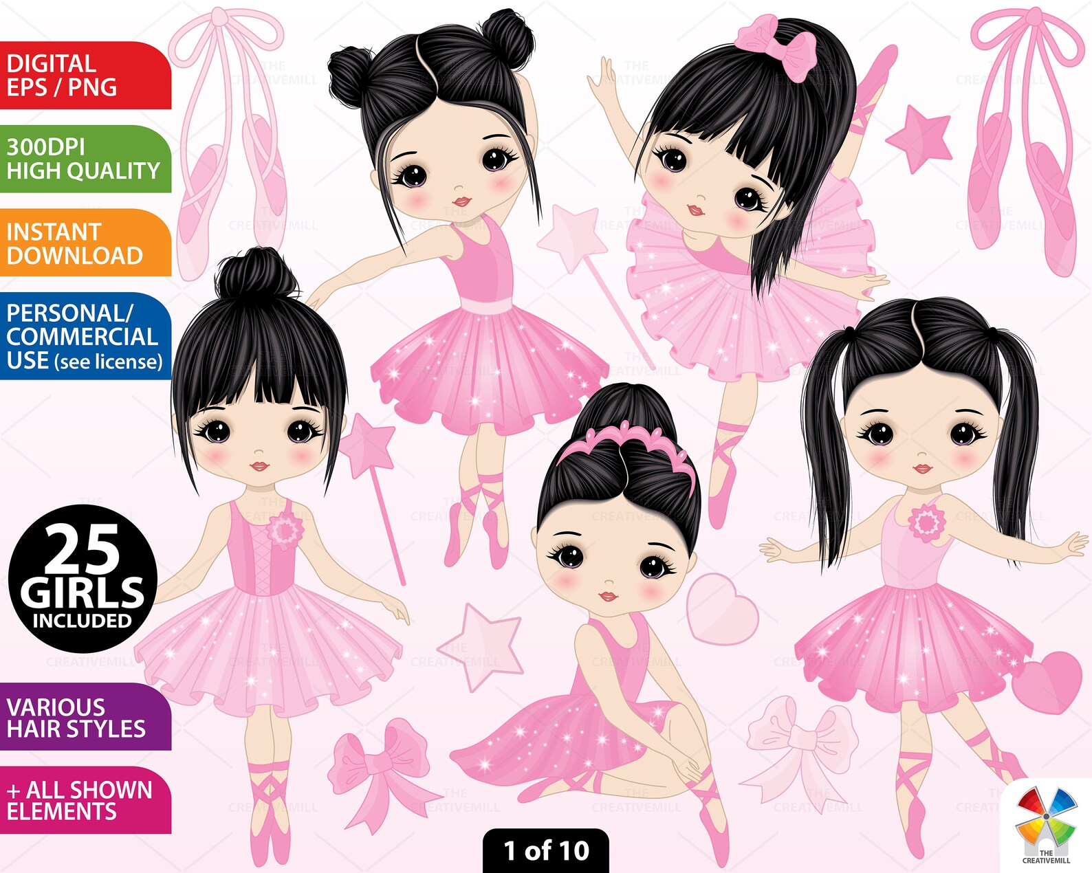 Asian Ballerina Clipart Vector Ballet Girl Ballerina PNG - Etsy