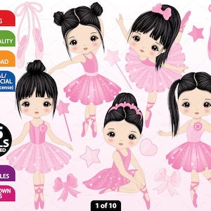 Asian Ballerina Clipart, Vector Ballet, Girl Ballerina PNG, Personaje, Pink Tutu Image, Sublimation, Coreano, Japonés, Chinese Girl Clip Art