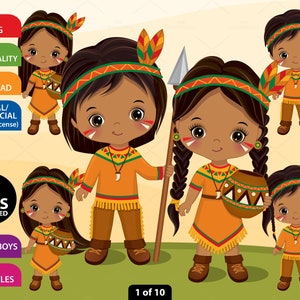Clipart nativi americani - Clipart indiano vettoriale, Clipart ragazzo, Clipart ragazza, Clipart tribale indiano, Clipart indiani carini, ClipArt tribale