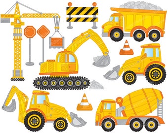 Construction Clipart - Vector Construction Clipart, Crane Clipart, Truck Clipart, Digger Clipart, Construction Clip Art