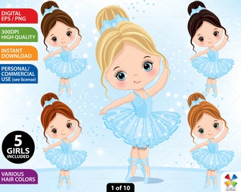 Little Ballerina Clipart, Vector Ballerina, Ballet, Bun, Blue Tutu, Blond Girl PNG, Cute, Toddler, Princess, Infant Ballerina Girl Clip Art