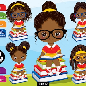 Afro Meisje Lezen Clipart, Vector School Kid, Afro-Amerikaanse, Studie, Student, Meisje Lezen Boek, Zwart Meisje, PNG Pupil, Bril Clip Art