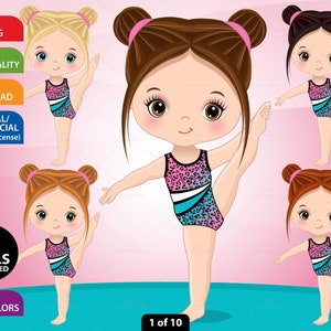 Gymnastics Girl Clipart, Vector Gymnast, Cute Girl, Sport Kid, Character, Gymnastics PNG, Activity, Sublimation, Toddler, Child Clip Art