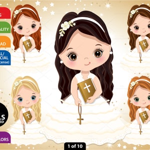 Primera Comunión Clipart, Vector 1ª Comunión, Clipart de la Sagrada Comunión, Imágenes Prediseñadas Religiosas, Chica de la Comunión Digital, Clip Art PNG de Comunión