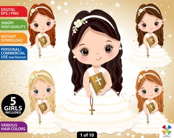 First Communion Clipart, Vector 1st Communion, Holy Communion Clipart, Religious Clipart, Digital Communion Girl, Communion PNG Clip Art