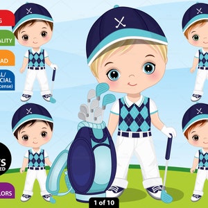 Golf Boy Clipart, Vector Golf Bag, Cute Boy, Sport, Kid Character, Toddler PNG, Little Golfer, Blond, Golf PNG, Sublimation Child Clip Art