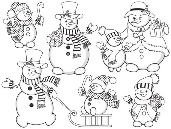 Black White Snowman Clipart Digital Vector Christmas New Etsy