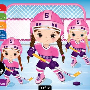 Hockey Girl Clipart, Vector Little Girl, Doll, Character, Sport Activity, Winter Child, PNG, Ice Rink, Plait, Player, Ice Skate Kid Clip Art