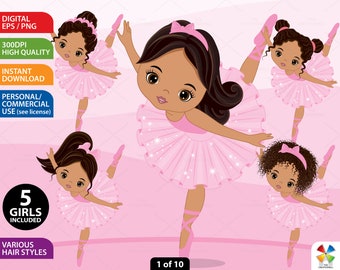 Hispanic Ballerina Clipart, Vector Ballet, Latino, Cute Girl PNG, Teen Girl, Princess, Pink Tutu, Character, Mix Race, Dancing Girl Clip Art