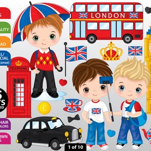 Londra Clipart, Vettoriale Londra Viaggi, Little Boys, Big Ben, Turistico, Bambini, Bambini, Cabina telefonica, Britannico, Londra Bus, Sterlina, Città Clip Art