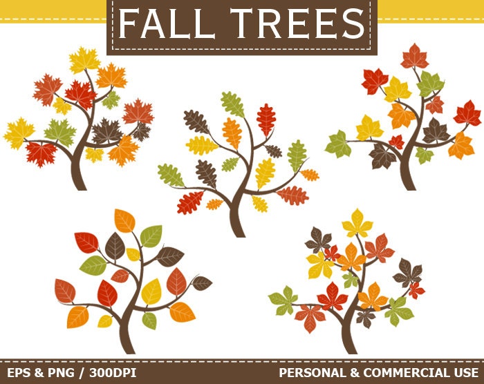 Digital Fall Trees Clip Art Autumn Fall Leaves Trees | Etsy
