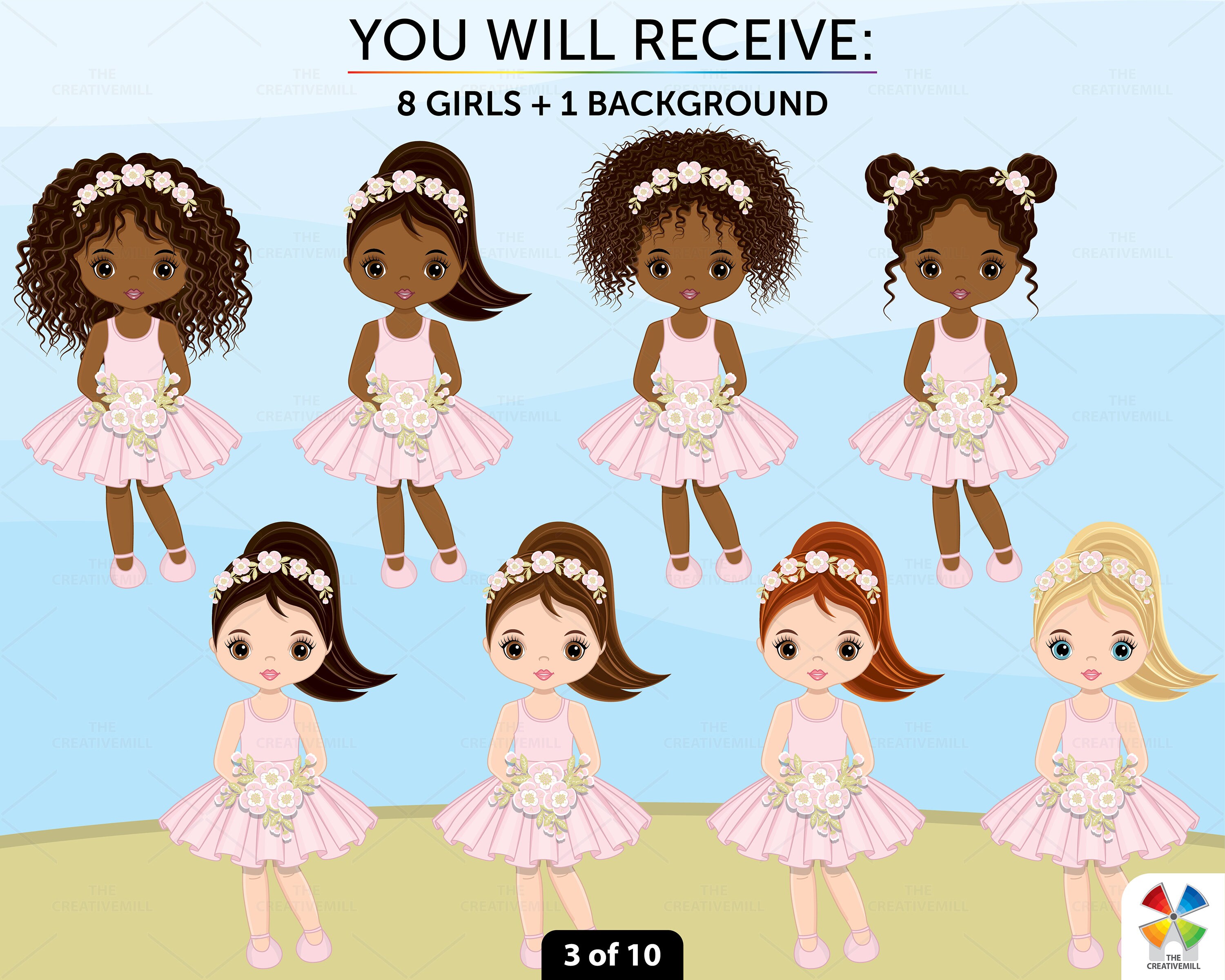 Pink Girl Clipart Vector Teenager Clipart Flower Little Girl Etsy España