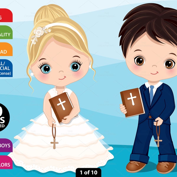 First Communion Clipart, Vector Communion, Cute Girl PNG, Little Boy, Religious Kids, Character, Boy in Suit, Children, Christian Clipart