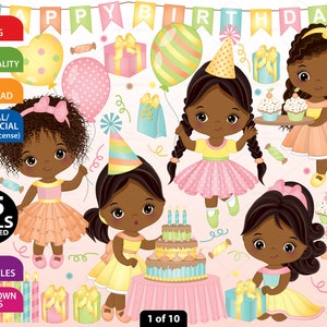 Girl Birthday Party Clipart - Vector Birthday Clipart, Birthday Girl Clipart, Happy Birthday Clipart, Kids Clipart, Birthday Party Clip Art
